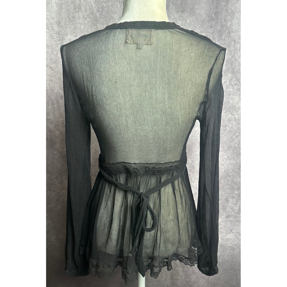 Y2K Hannah Jo Black Sheer Lace Silk Blouse Romantic Whimsigoth Babydoll Top XS/S - Picture 2 of 13